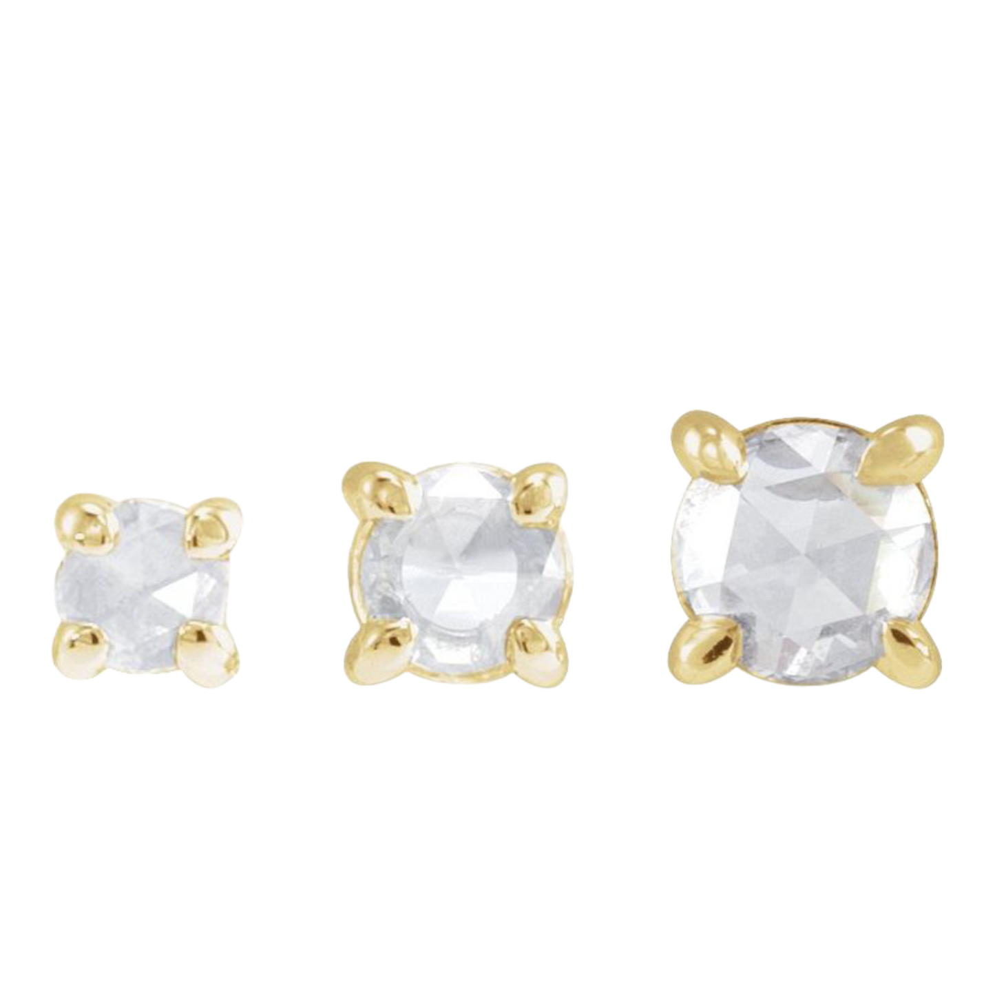 Rose Cut Diamond Stud Trio - Flat Back