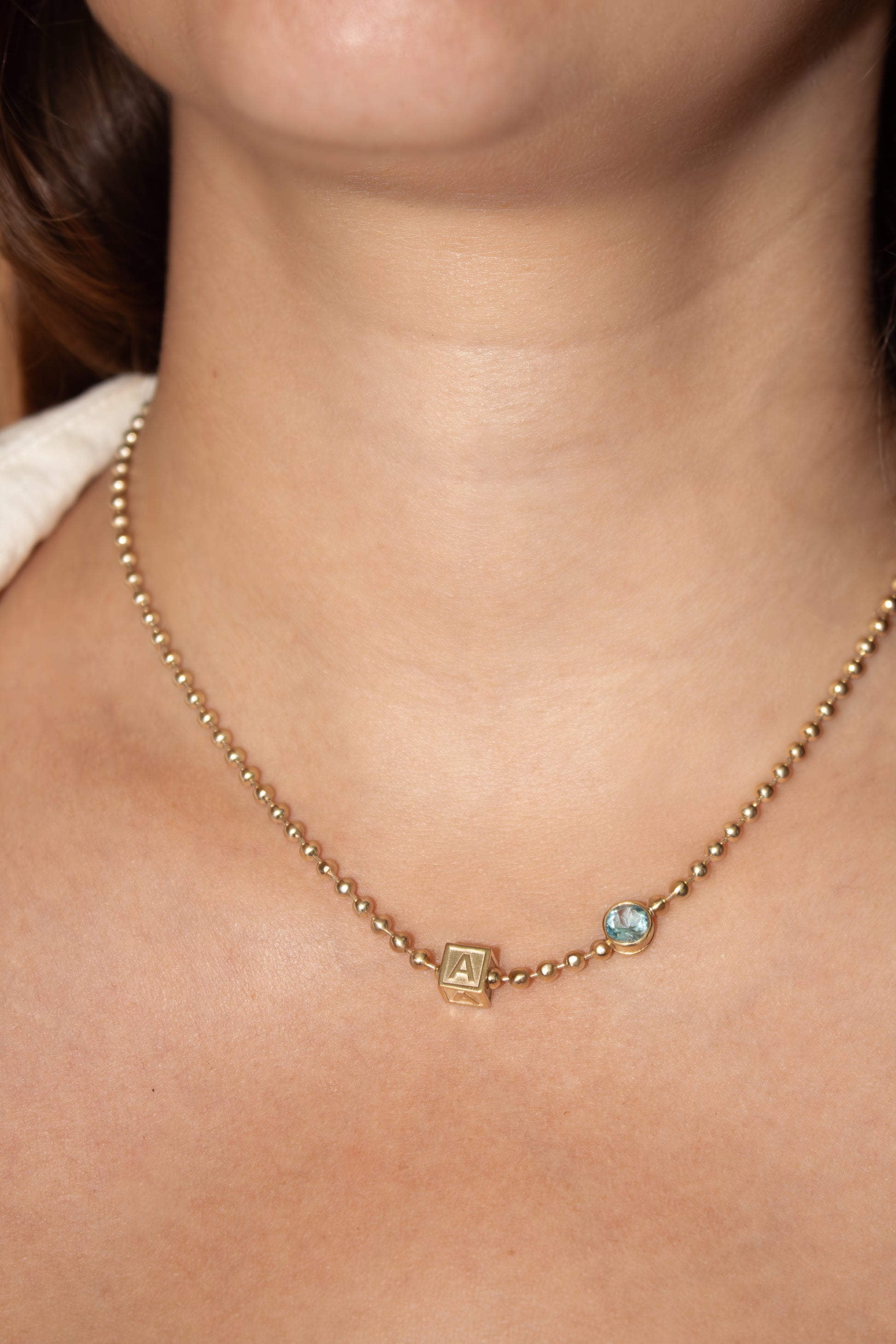 Birthstone Letter Block Necklace
