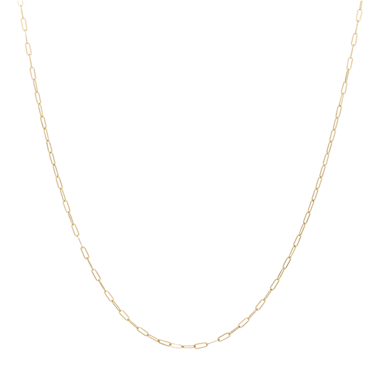 minimalist solid 14k yellow gold paperclip chain necklace